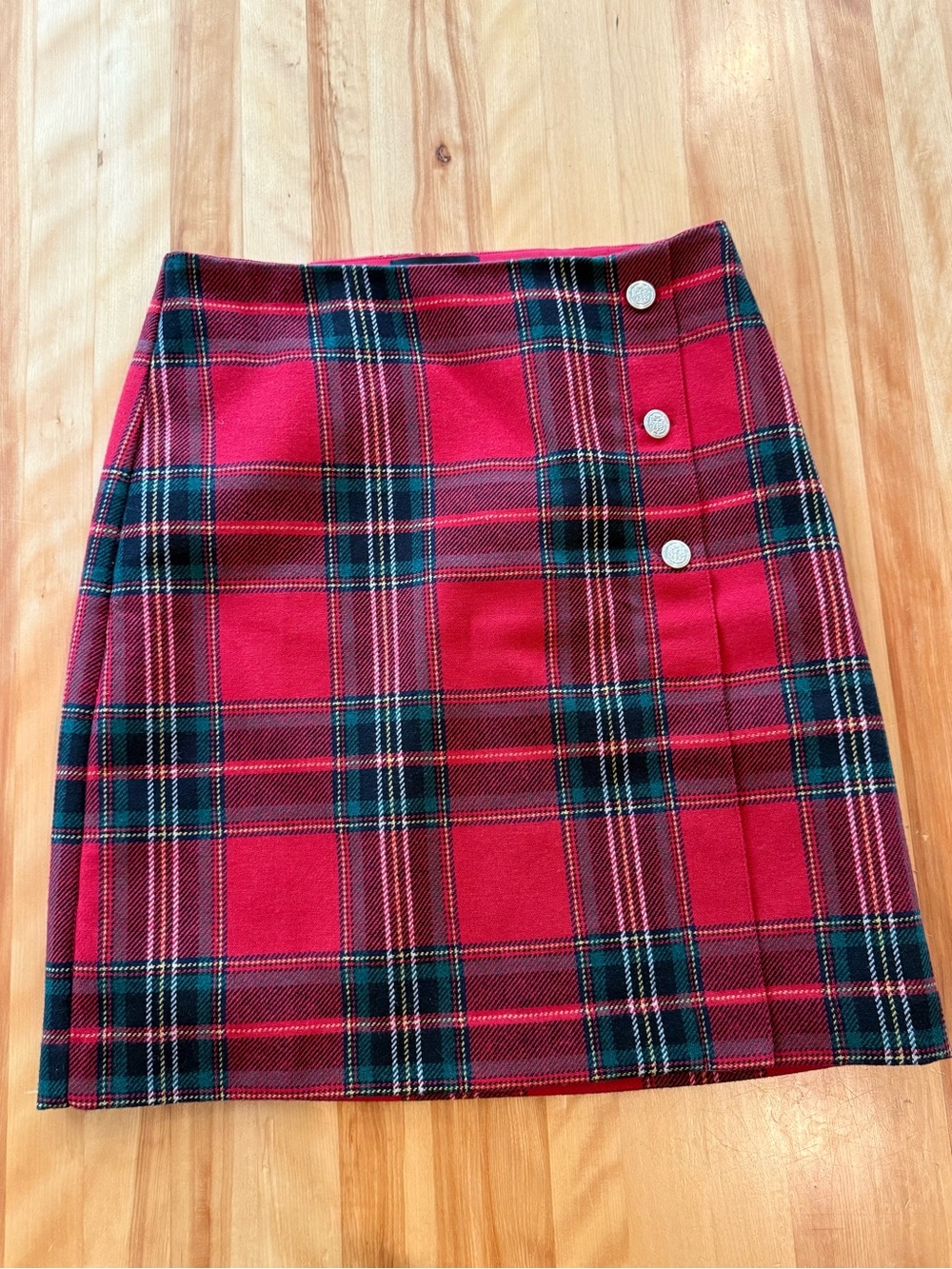 Plaid Red Button-Accent Mini Skirt
